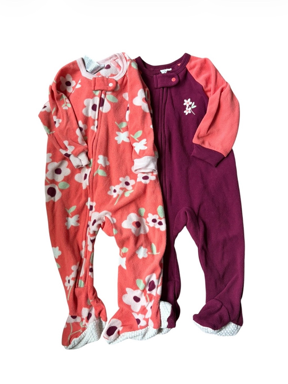 Like New! Gerber Baby Girls Flame Resistant Fleece Footed Onesies 6-9 Months